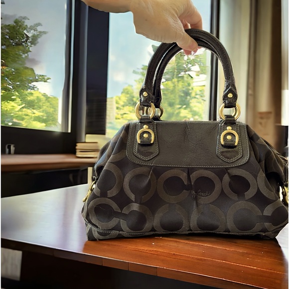 Coach Bag/Coach Madison Black Jacquard Sabrina Handbag Satchel all gold hardware - Picture 3 of 12